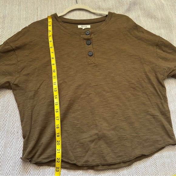 Madwell olive green henley short sleeve crop shirt - Picture 4 of 9